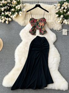 فساتين العمل Singreiny Fashion Holiday Holiday Suits Ocleveless Court Vintage Camis غير منتظم Ruched Bodycon تنورة حلوة قطعتين