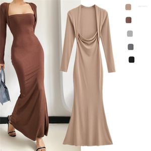 Casual Dresses Fashion Slim Fit Raglan Sleeve Fishtail Skirt Looking Sexy Long Dress Jue Beauty Temperament S-Shaped