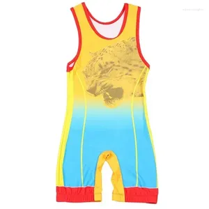 Gym Clothing Wrestling Singlets Suit Boxing Triathlon One Piece Bodysuit Iron Men Sport Fitness Weightlifting PowerLifting Skinsuit