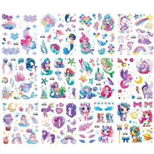 Tatueringsöverföring 6st Face Tattoo Stickers Waterproof Sparkly Rainbow Tattoo Sticker Mermaid Unicorn Tillfällig Tatto Stickers för Hands Arm Body 240427