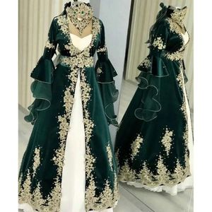 Green Dresses For Elegant Kaftan Turkish 2024 Evening Women Flare Long Sleeves Veet A-Line Formal Party Gowns Arabic Dubai Gelinlik Prom Special Ocn Wear mal