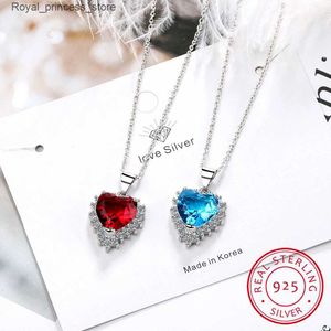 Pendant Necklaces Classic blue and red heart-shaped pendant necklace suitable for womens 925 sterling silver zirconia chain S-N438 Q2404261