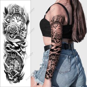 Tattoo Transfer wasserdichte temporäre Tattoo Aufkleber Rose Schädel Kopfuhr gefälschte Tatto Flash Tatoo Arm Tato für Mädchen Frauen 240426