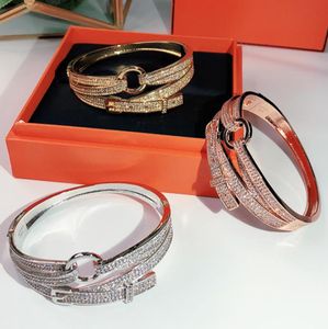 Neue Modeparty -Schmuck für Frauen Rose Gold Bilayer Bangel Hochzeitsgürtel Schnalle Luxuriöser Armchen im höchsten Qualität Golden 9046275