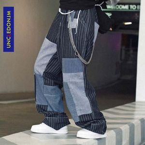 Uncedonjm Hip Hop Patchwork Mens Jeans Fashion Harajuku Vintage Denim Trousers Casual Joggers Wide Leg Pants Streetwear AD-1968282P