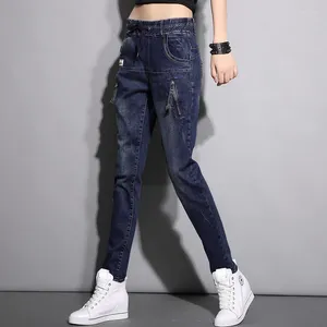 Dżinsy damskie Kroean Fashion Boyfriend For Women Harem Pants Streetwear Vintage Blue Femme Denim Mom Mom