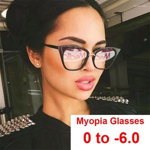 Sunglasses Cat Eye Myopia Glasses Computer Filter Blue Light Antifatigue Prescription Eyewear Women's Spectacle Frames Diopters 0 To -6.0