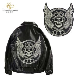 Socks Large Embroidery Skull Patches for Jacket Back Motorcycle Biker Applique Iron on Badge