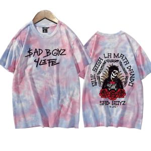 Rapper Junior H Sad Boyz 4 Life Tie Dye T-shirt Summer Fashion O-Neck kort ärm Rolig t-shirt grafisk tees streetwear kläder