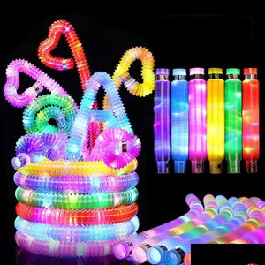 LED -lätta pinnar 24 datorer Pop Fidget slangar upp Glöd i Dark Party Supplies Födelsedag gynnar Toys For Kids Drop Delivery Presents Tlight Dhopu