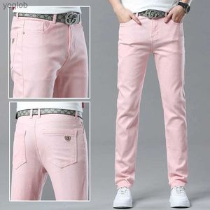 Jeans masculino masculino de alta qualidade rosa e amarelo jeans amarelo clássico casual slim fit soft marca de alta qualidade calntsl2404