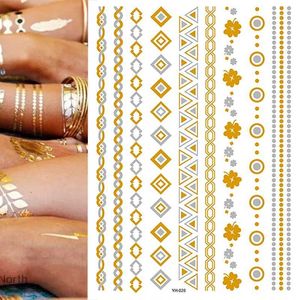 Tattoo Transfer Temporary Tattoos Gold Silver Metallic Tattoo Arm Body Tattoo Cool Bracelet Style Girl DIY Golden Flash Tattoos 240427