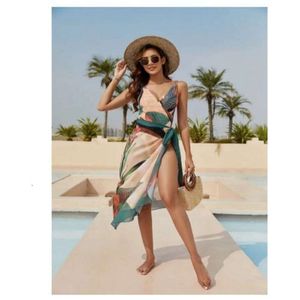 One Piece Bikini Set Swimsuit for Women Hot Spring Sexy Lace Up Long Skirt Bikini Three Piece Set