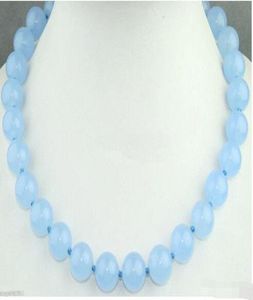 10MM Natural Light Blue Jade Round Gemstone Necklace 20inch06793196