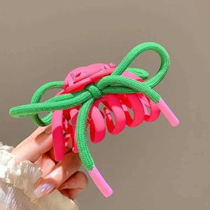 Clamps Green Pink Bows Hair Claws for Women Elegant Large Shark Clip Temperament Korean Girl Hair Accessories Summer Headwear 2024 Y240425