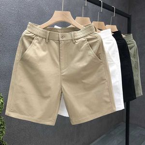 Mäns shorts chino shorts mens klänning sommar avslappnad lätt bomull elastisk midja platt topp casual shorts smal passform j240426