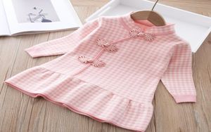 Baby Girl Fashion Sweater Dress Pullover Kinesisk stil stickade prinsessklänningar för barn söta kläder Vintertröjor 20211228 H12540785