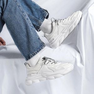 Casual Shoes Korean Style Men's Breattable Sports Lace-Up Platform Oxfords Shoe Black White Sneakers Youth Street Footwear