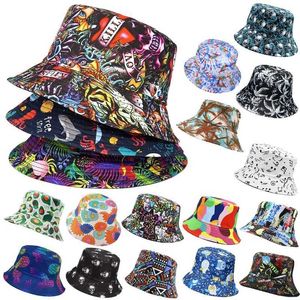 Breda randen hattar hink hattar panama hatt djur brev tryckning fiskare hatt sommar sol hatt kvinnliga reversibel fiske hatt 240424