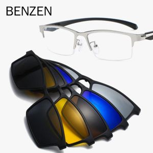 レンズベンゼン5 in 1マグネット偏光クリップメガネフレームメンTR90男性用光学近視クリップメガネ眼鏡フレーム5535
