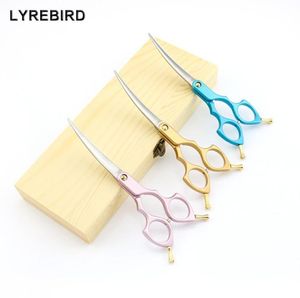 Lyrebird Top Class Pet Cosmetic Scissors 6 tums krökta sax Pink Golden eller Blue Handle Japan 440C Högkvalitativ NY6825269