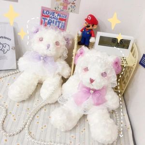 Bolsas de ombro japonês kawaii pluxus urso bolsa de mensageiro lolita garotas fofas arcos de renda de cosplay pérola