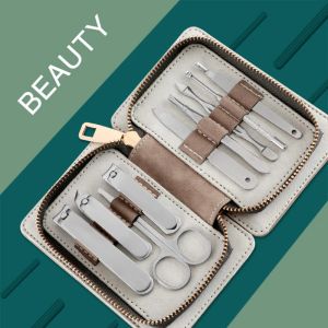 Kits Hochwertige Maniküre -Set Edelstahlnagel Clipper ProfFesional Care Tools für den Haushalt mit Ledertaste 9 in 1