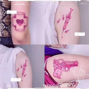 Tattoo Transfer New Girl Gun Combination Pink Tattoo Stickers Female Love 4 Patterns Waterproof Large Fake Tattoo Arm Temporary Tattoo Stickers 240426