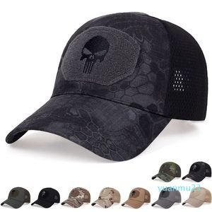 Erkek Kafatası Taktik Beyzbol Kapakları Kadınlar için Kamuflaj Nefes alabilen ağ kapakları dağcılık kamyoncu güneş şapkaları