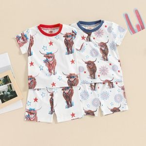 Clothing Sets Baby Boys Shorts Set Cow Print Short Sleeve Crew Neck T-shirt With Elastic Waist Summer Outfit