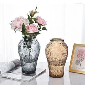 Vases Plum Blossom Relief Glass Vase Hydroponics Flower Pots Desk Decoration Artificial Flowers Decorative Floral Arrangement