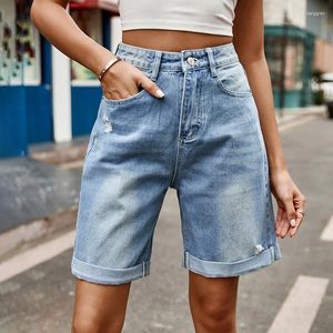 Kvinnors jeans frayed y2k Loose Wash Blue Plus Size Mom Straight Leg Pants Trendy Street Style 2024 Summer Ladies Denim Shorts