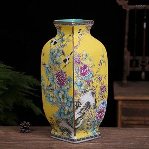 Vases 34cm Enamel Colored Square Flower And Bird Vase Jingdezhen Ceramic Antique Chinese Porcelain Decoration Ornaments Handi