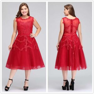 Size Real Image Red Plus Short Tail Tulle Lace Beaded Knee Length A Line Formal Party Evening Dresses Cps298