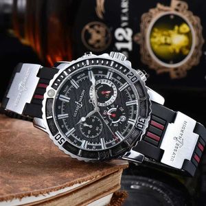 Relógios de pulso Moda Black Ulysse quartz Men Qualidade de luxo delicada Dial de três manuais Strap Mens Relógio Relogio Masculino Y240425