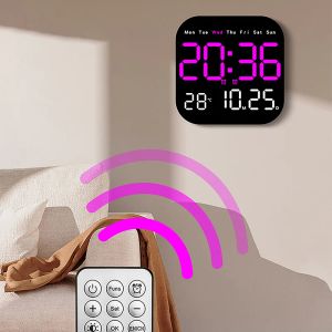 Clocks New LED Wall Clock With Remote Control Display TemperatureTime Week And Date Fashion Living Room Desktop Alarm Electronic Clock