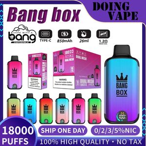 Original Bang Box 18000 Puff Einwegpuff 18000 Vapes Stift 26ml Bang Vape 18000 E Zigarette mit Dual Mesh Vaporizer Aufladen eines Tages Vape Kit Schiff eines Tages