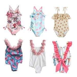 Dziewczyna maluchowe kostium kąpielowe Dziecko One Piece Flower Printed Swimming Ubrania Dzieci słonecznika bikini w kąpieli plażowej urodzone w plecy 240409