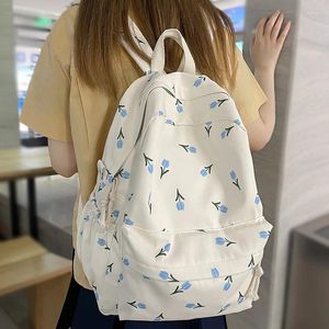 School Bags Trendy Girl Fashion Floral Travel Bag Kawaii Waterproof Lady Print Backpack Women Laptop Book Female College