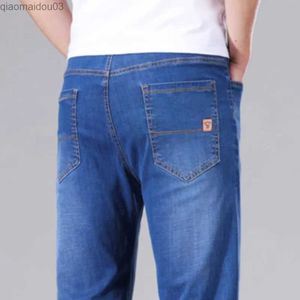 Men's Jeans Mens elastic denim jeans thin spring/summer new business casual straight pants mens tight fitting jeansL2404