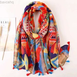 Shawls Luxury Brand 2021 Cotton Scarf Women Large Shawls Pashmina Muslim Hijab Foulard Design Print Lady Beach Stole Head Scarves Pareo d240426