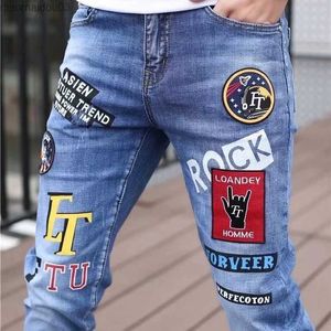 Jeans masculinos Jeans Jeans Fashion Street Hip Hop Jeans Mens Punk Jeans Summer Spring Mens elástica Slim Fit de alta qualidade Jeansl2404