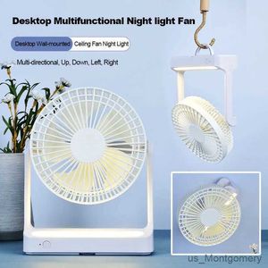 Elektriska fläktar Desktop Multifunktionell nattljus Laddningsbar Portable Fan Wall Hanging Electric Fan 6 tum USB Fan Mini Portable Fan