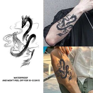 Tattoo Transfer Temporary tattoo stickers waterproof dragon and tiger elements fake tattoos for men and women arm calf simulated tattoo color 240426