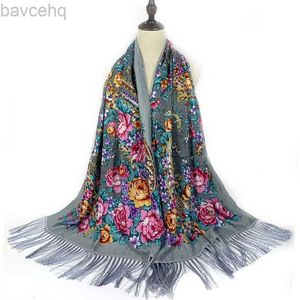 Sjalar ryska nationella halsduk kvinnor blommor tryck bandana sjal etnisk fransad näsduk Babushka hijab head wraps pashmina d240426