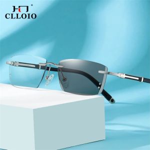 Lenses Clloio Photochromic Blue Light Blocking Reading Glasses Women Dimond Cutting Rimless Eyeglasses Men Hyperopia Presbyopic Eyewear