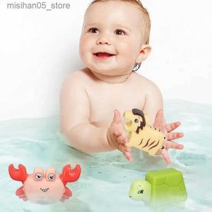 Sand Play Water Fun 6 rubber animal baby shower toys suitable for children 6 12 and 18 months old with storage bag soft rubber floating jet bathroom shower toy Q240426