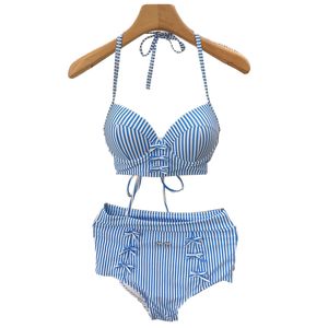 Halter Bikini Set Fashion Striped Swimsuit Bikini Sexy Stretch Swimwear Underwear Push Up Bra Briefs Set For Women Summer Surf Vacation Bathing Suit