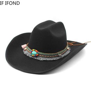 Szerokie brzegi czapki wiadra Najnowszy projekt Vintage Western Cowboy Hat for Mens 9.5 cm szerokość Razowa Fedora Hat Gentleman Jazz Cowgirl Cowgirl Cape Caps Y240425