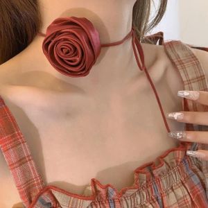 Collane in raso romantico esagerato fiore rosa girocollo da donna collana femminile kpop kpop bowknot corda girocollo gioielli y2k accessori y2k
